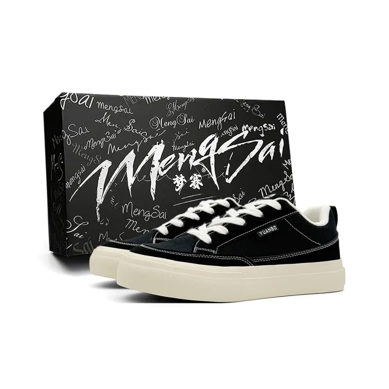 Mengsai Cushioning Coverage And Abrasion Resistant Low Top Skateboard Shoes Men's Black With White Stitching-0