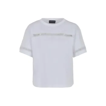 EMPORIO ARMANI Logo Embroidered Openwork T Shirt