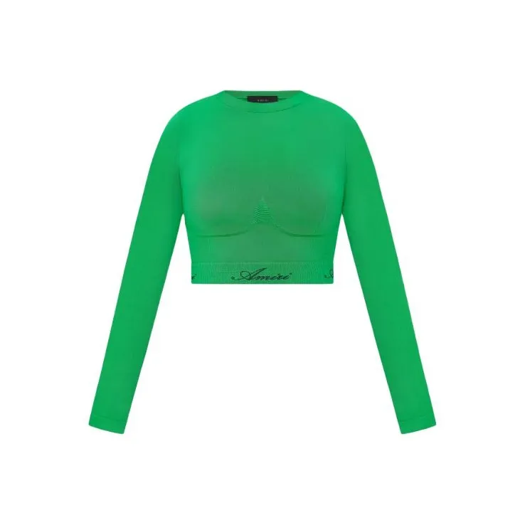 AMIRI Seamless L/S Mock Neck Top T Shirt Women's Green-0