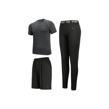 MESUCA Fitness Set Men's Set Black Heather Gray Top+Black Shorts+Black Pants