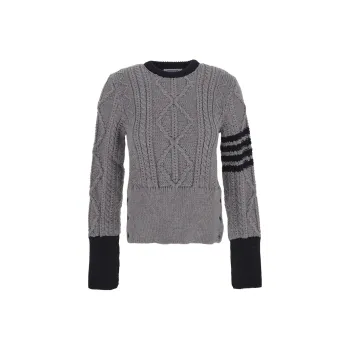 THOM BROWNE Signature 4-Bar Stripe Crewneck Pullover