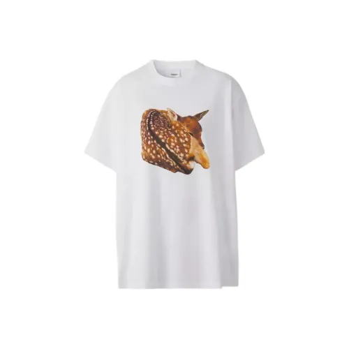 Burberry Deer Print Crew Neck Casual Short Sleeved T Shirt T Shirt Women's White