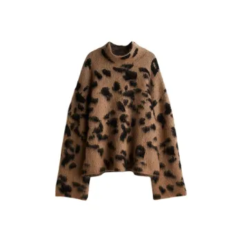 H&M Sweater Women's Dark Beige/Leopard Print