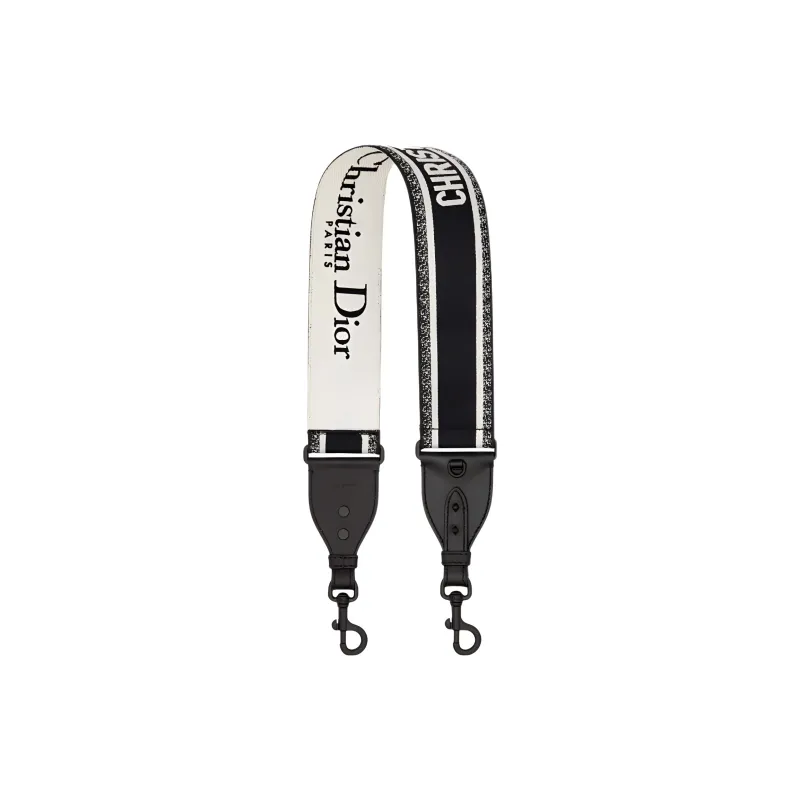 DIOR Embroidery Calfskin Bag Straps Women's Black/White-0