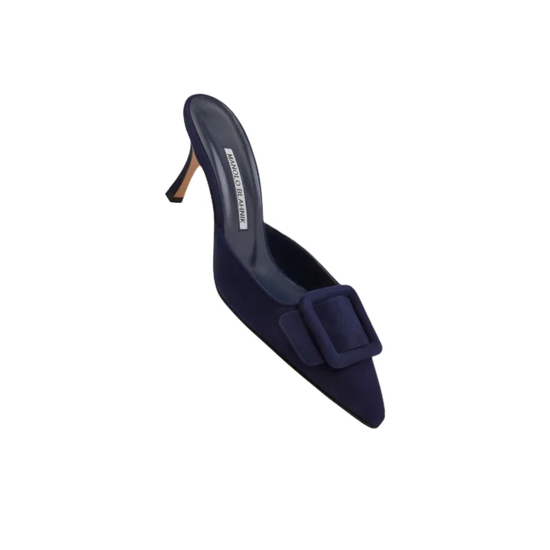 MANOLO BLAHNIK Closed Toe Slippers 7cm Women's Marine Blue-2