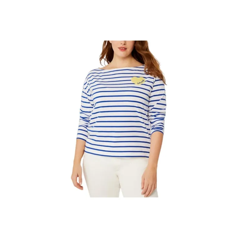 Kate Spade Striped Heart Crew Neck Straight Fit Long Sleeved T Shirt Women's Multicolor-0