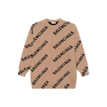 Balenciaga Logo Intarsia Oversize Crewneck Women'ss Sweater Light Brown