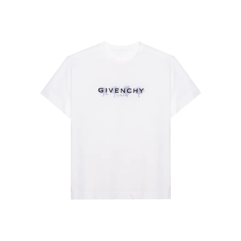 GIVENCHY Letter Logo Print Casual Crew Neck Short Sleeved T Shirt T Shirt Women's White-0