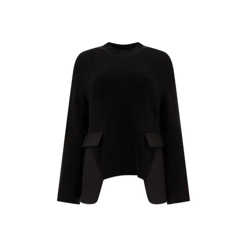 Sacai Chalk Stripe X Knit Pullover 'Black'-0