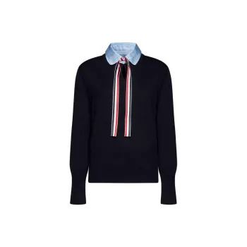 THOM BROWNE Bow Detailed Long Sleeved Sweater