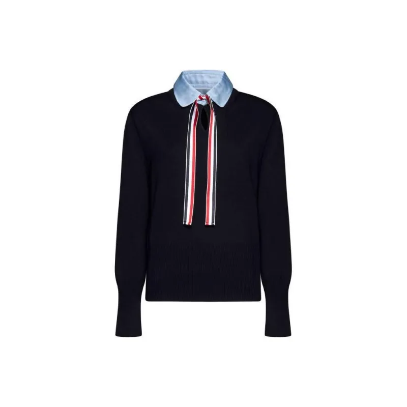 THOM BROWNE Bow Detailed Long Sleeved Sweater-0