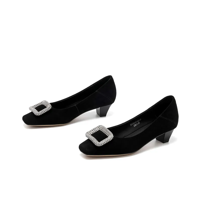 ELLE Chunky Heel High Heels 3cm Women's Black-3