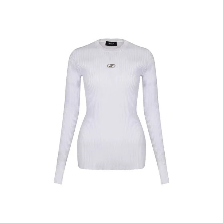 WE11DONE Logo Embroidered Ribbed Top White-0
