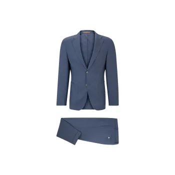 HUGO BOSS Slim-Fit Suit In Patterned Virgin Wool And Silk Business Suits Men's Blue