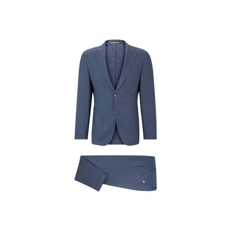 HUGO BOSS Slim-Fit Suit In Patterned Virgin Wool And Silk Business Suits Men's Blue-0