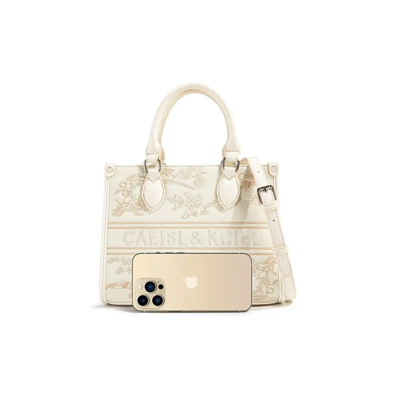 CAEISL&KCIEL Synthetic Leather Tote Handbag Women's White With Embroidery-1