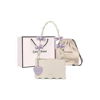 CinvaiKrose Synthetic Leather Shoulder Bag French Shoulder Bag Small Square Bag Small Size Women's Ecru/Silver