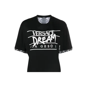 VERSACE Silver Baroque Slogan print T shirt
