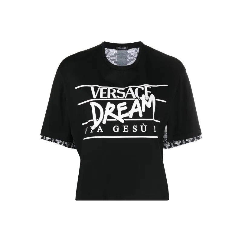 VERSACE Silver Baroque Slogan-print T-shirt-0