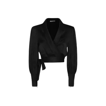 Zimmermann Wrap Front Tied Satin Blouse