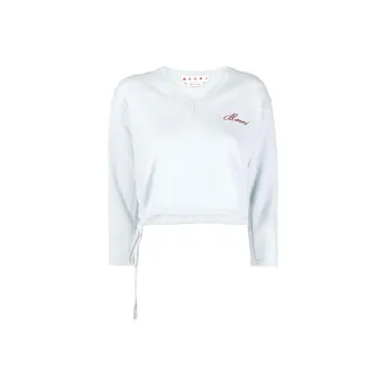 MARNI Logo-Embroidered V-Neck Cropped Jumper