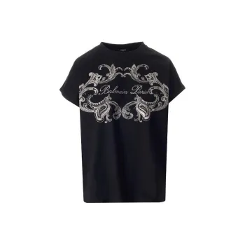 BALMAIN Signature Paisley T Shirt 'Black/Ivory'