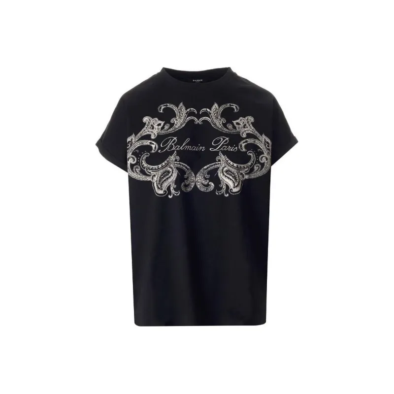 BALMAIN Signature Paisley T Shirt 'Black/Ivory'-0