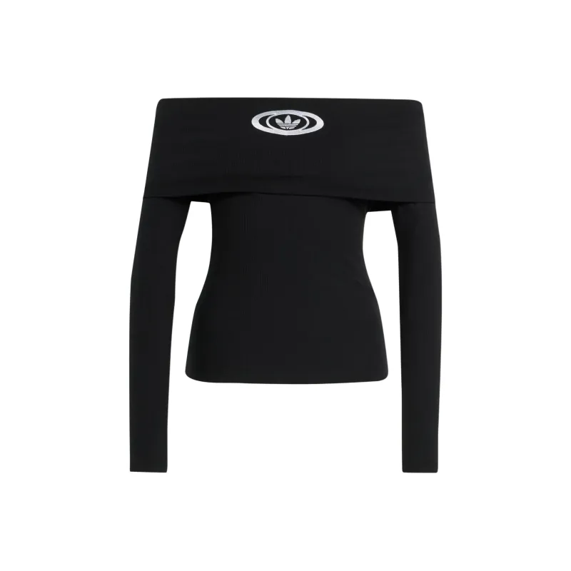 Adidas Women's Off Shoulder Long Sleeve Top Black-0