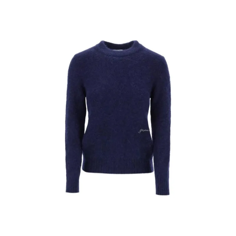GANNI Logo Embroidered Crewneck Knitted Jumper-0