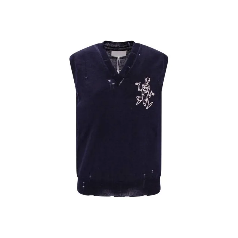Maison Margiela Logo Embroidered V Neck Knitted Vest-0