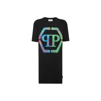 PHILIPP PLEIN Logo embellished Cotton T shirt Dress