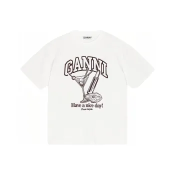 GANNI SS24 Drop Shoulder Sleeve T Shirt Women's Bright White