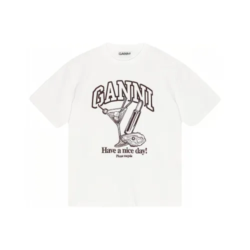 GANNI SS24 Drop Shoulder Sleeve T Shirt Women's Bright White