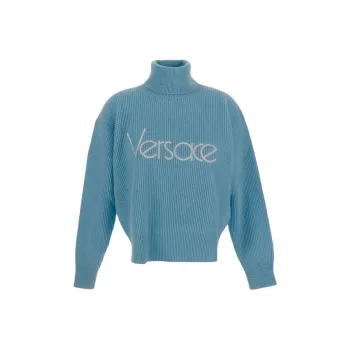 VERSACE Logo-Embroidered Roll-Neck Ribbed Jumper
