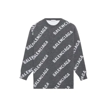 Balenciaga All Over Logo Wool Crewneck 'Dark Grey/White'