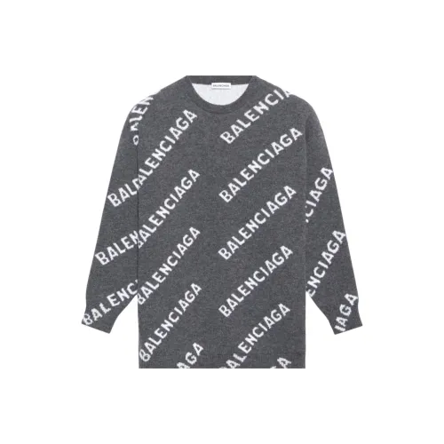 Balenciaga All Over Logo Wool Crewneck 'Dark Grey/White'
