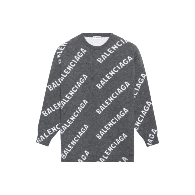 Balenciaga All Over Logo Wool Crewneck 'Dark Grey/White'-0