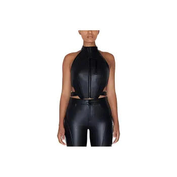 Khy DROP 001 Faux Leather Open Back Top Crop Tops Women's Black