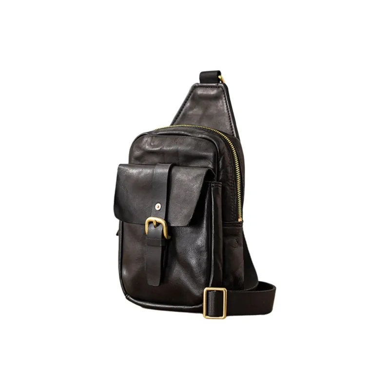 Back Step Cow Leather Sling Bag Men's Black-1