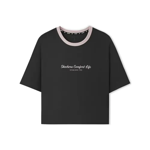 Skechers Drop Shoulder Sleeve T Shirt Women's Carbon Black