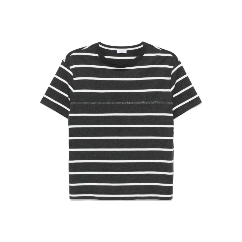 Brunello Cucinelli Stripe Detailed Crewneck T Shirt-0