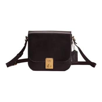 COACH Hutton Premium Calfskin Saddle Bag Shoulder Bag Crossbody Bag Small Size Women's Black