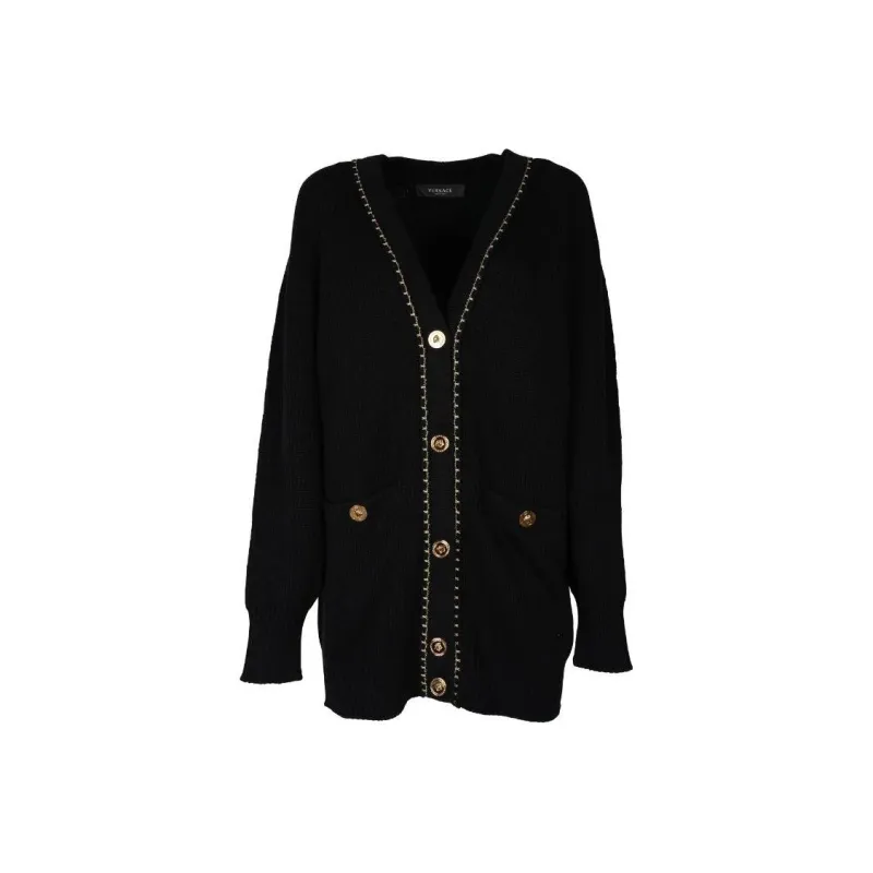 VERSACE Medusa Button Wool Knit Cardigan 'Black'-0
