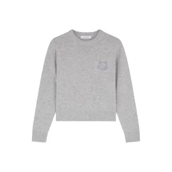 Maison Kitsune Bold Fox Head Embroidered Cropped Jumper