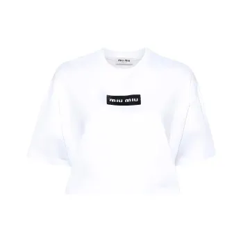 MIU MIU Logo Detailed Cropped T Shirt