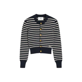 AMIPARIS Logo Embroidered Striped Knitted Cardigan