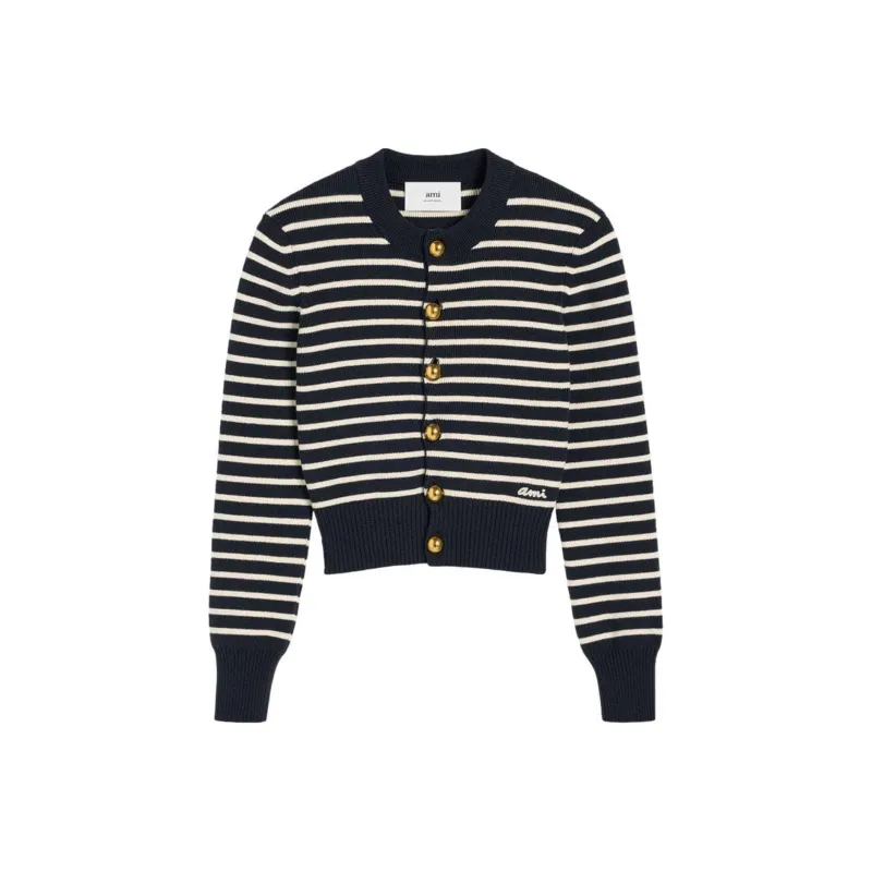 AMIPARIS Logo Embroidered Striped Knitted Cardigan-0