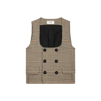 CELINE Double breasted Vest In Houndstooth Wool