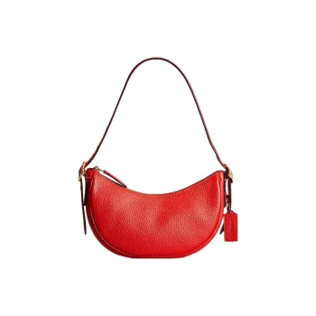 COACH Luna Pebbled Leather Handbag Shoulder Bag Large Size Women's Red
