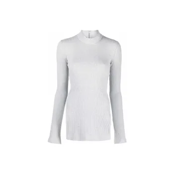 Helmut Lang Mock Neck Ribbed Knit Top